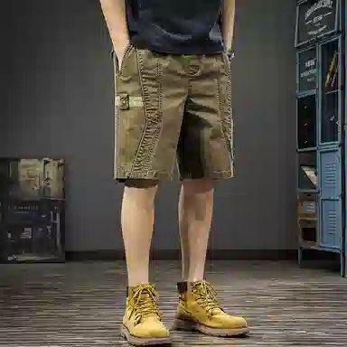 遨宇 美式高街潮牌户外机能做旧水洗痞帅森系薄款宽松潮牌机能拼接工装五分裤休闲短裤 男款