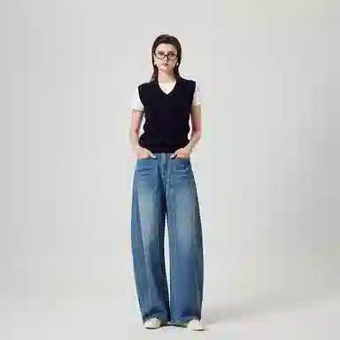 淑好百 宽松显瘦设计感休闲高腰牛仔裤 女款