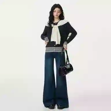 淑好百 学院风撞色条纹开衫针织衫 女款