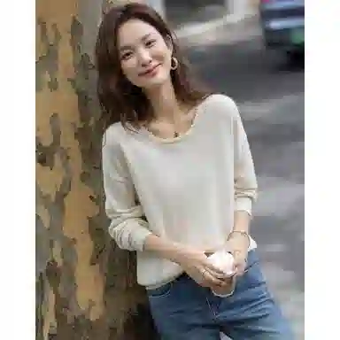 【dme】 手工钉珠圆领简约时尚百搭优雅气质长袖针织衫 女款