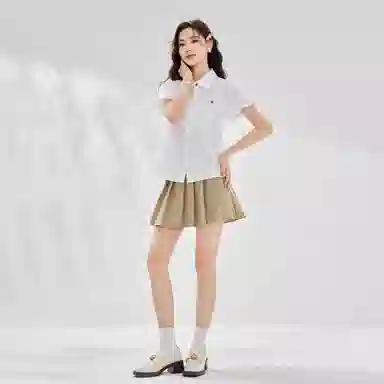 爱依服 简约纯色休闲通勤短袖衬衫 女款