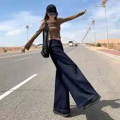 淑好百 美式复古宽松阔腿中腰牛仔裤 女款