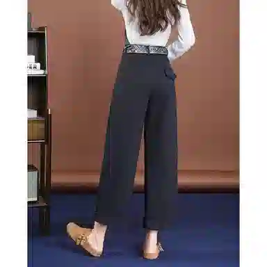 法文箱子 宽松纯色窄版休闲裤 女款