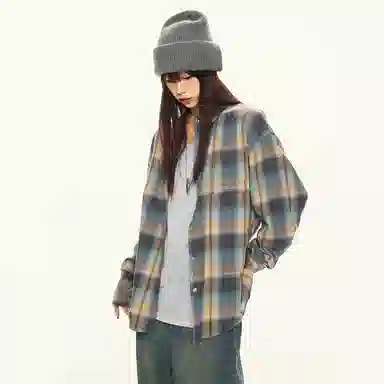 淑好百 复古撞色格子长袖日常衬衫 女款