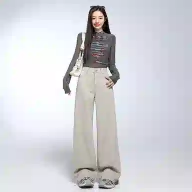 淑好百 显瘦宽松直筒高腰牛仔裤 女款