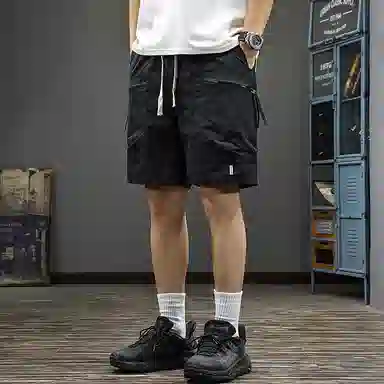 遨宇 美式极简运动学院风潮牌拉链大口袋纯色工装百搭宽松拉链大口袋五分休闲短裤 男款