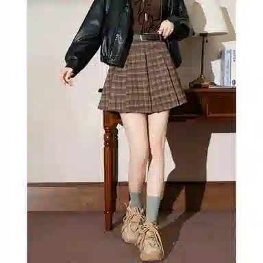 法文箱子 复古格子小个子遮胯休闲短裙 女款