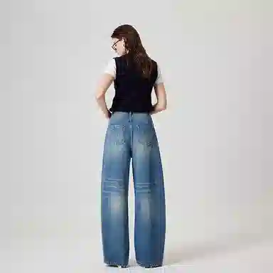 淑好百 宽松显瘦设计感休闲高腰牛仔裤 女款