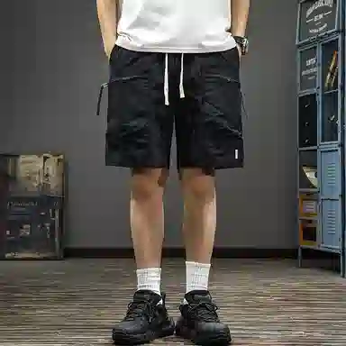 遨宇 美式极简运动学院风潮牌拉链大口袋纯色工装百搭宽松拉链大口袋五分休闲短裤 男款