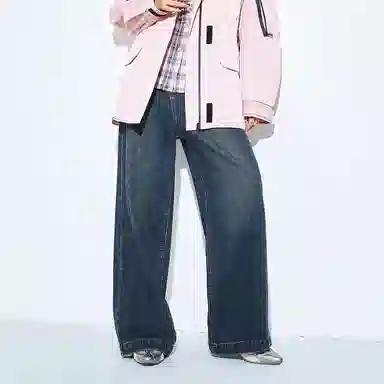 木果果木 复古阔腿宽松自然腰牛仔裤 女款