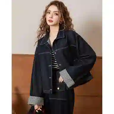 法文箱子 复古巴恩风翻领牛仔外套 女款