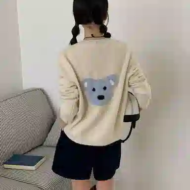 淑好百 撞色小熊刺绣开衫针织衫 女款