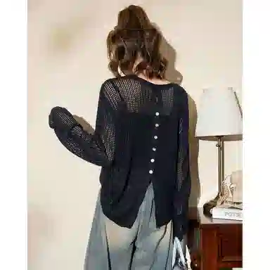 法文箱子 镂空宽松显瘦针织衫 女款