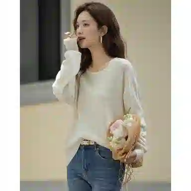 【dme】 手工钉珠圆领简约时尚百搭优雅气质长袖针织衫 女款