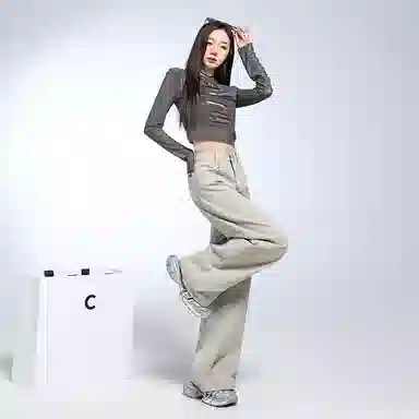 淑好百 显瘦宽松直筒高腰牛仔裤 女款