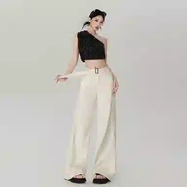 淑好百 宽松阔腿拖地休闲高腰牛仔裤 女款