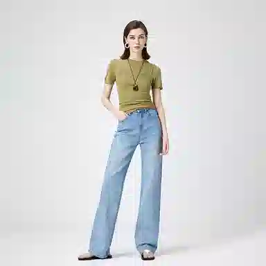 淑好百 宽幅宽松显瘦休闲高腰牛仔裤 女款