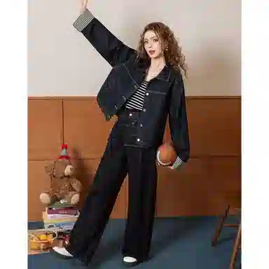 法文箱子 复古巴恩风翻领牛仔外套 女款