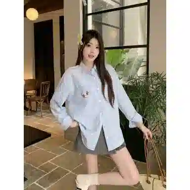 淑好百 贴布绣格子长袖短袖衬衫 女款