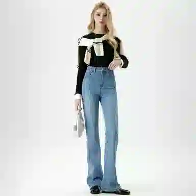 淑好百 高弹力显瘦喇叭高腰牛仔裤 女款