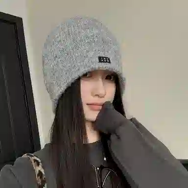 艾佳微 针织毛绒冷帽大头围复古卷边堆堆帽显脸小保暖帽子潮 腈纶 绒线帽 男女同款情侣款