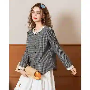 法文箱子 宽松春秋季学院风衬衫 女款