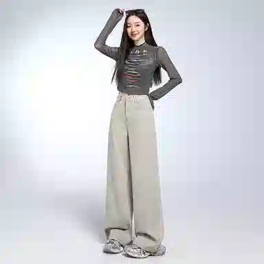 淑好百 显瘦宽松直筒高腰牛仔裤 女款