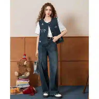 法文箱子 刺绣牛仔高级感马甲 女款