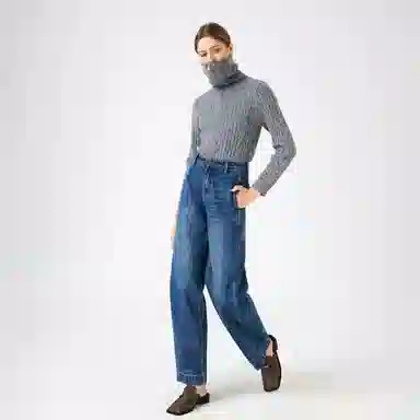 淑好百 深蓝色阔腿秋季高腰牛仔裤 女款