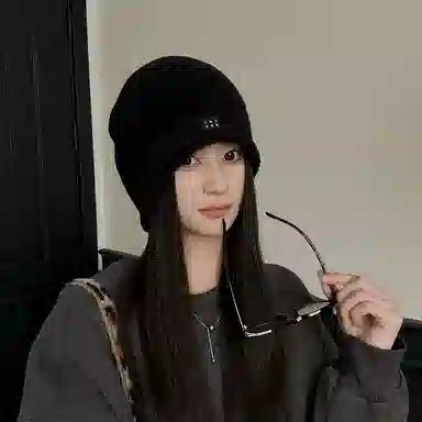 艾佳微 针织毛绒冷帽大头围复古卷边堆堆帽显脸小保暖帽子潮 腈纶 绒线帽 男女同款情侣款