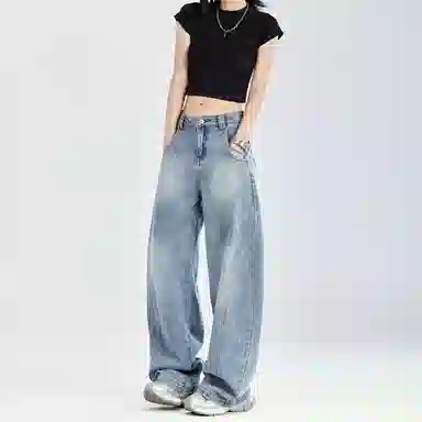 淑好百 宽松阔腿拖地中低腰牛仔裤 女款