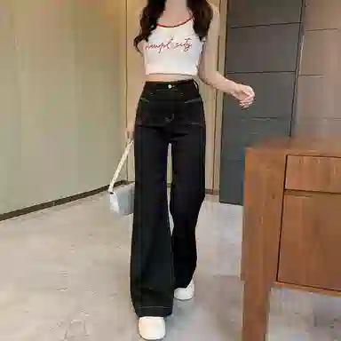 淑好百 宽松阔腿高腰牛仔裤 女款