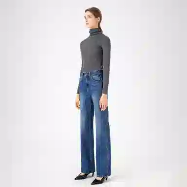 淑好百 宽松弹力直筒高腰牛仔裤 女款