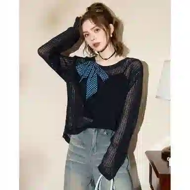 法文箱子 镂空宽松显瘦针织衫 女款