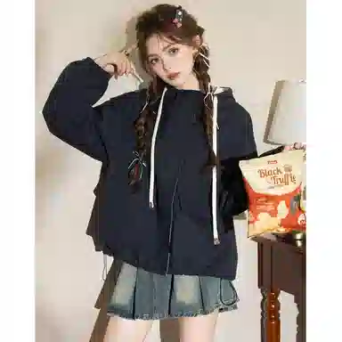 法文箱子 短款连帽宽松夹克 女款