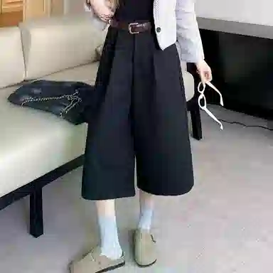 淑好百 羊毛毛呢靴裤阔腿自然腰休闲裤 女款