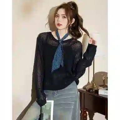 法文箱子 镂空宽松显瘦针织衫 女款