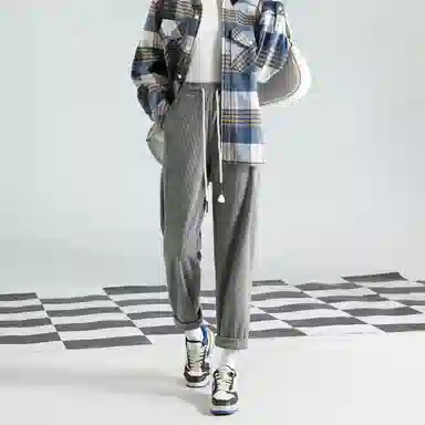 法文箱子 宽松哈伦裤春季纯色中腰长裤休闲裤 女款