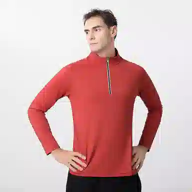 浪莎 长袖半拉链纯色常规运动风套头健身衣 男款