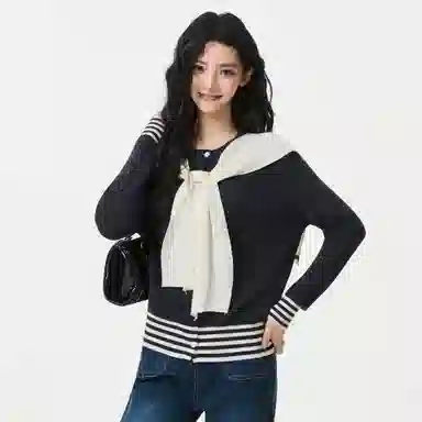 淑好百 学院风撞色条纹开衫针织衫 女款