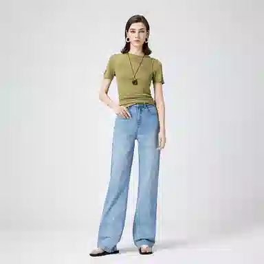 淑好百 宽幅宽松显瘦休闲高腰牛仔裤 女款