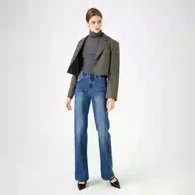 淑好百 宽松弹力直筒高腰牛仔裤 女款