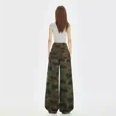 淑好百 迷彩阔腿春夏高腰牛仔裤 女款