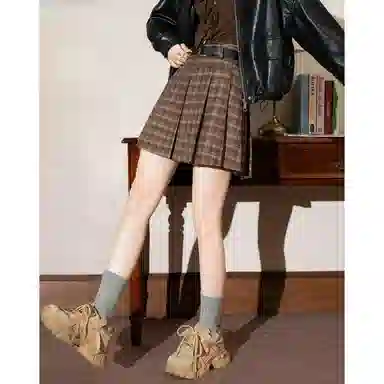 法文箱子 复古格子小个子遮胯休闲短裙 女款