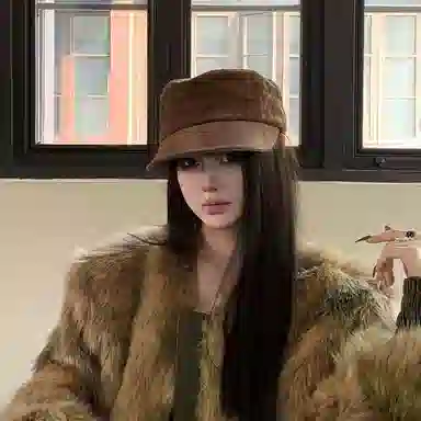 艾佳微 中古风美拉德平顶帽大头围时尚显白显脸小 涤纶 贝雷帽 男女同款情侣款