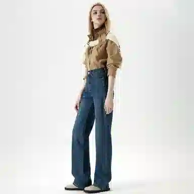 淑好百 宽松大直筒拖地高腰牛仔裤 女款