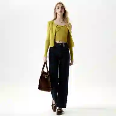 淑好百 宽松阔腿裤秋季高腰牛仔裤 女款