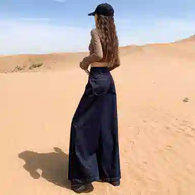 淑好百 美式复古宽松阔腿中腰牛仔裤 女款