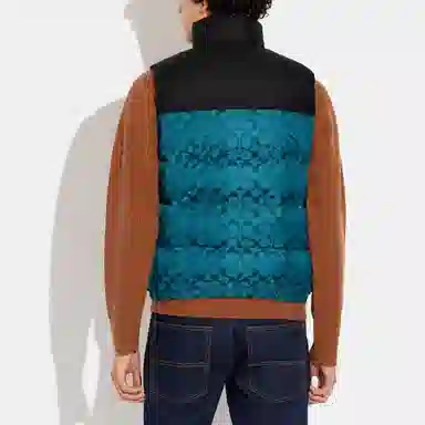 Coach Logo Print Colorblock Down Vest Black