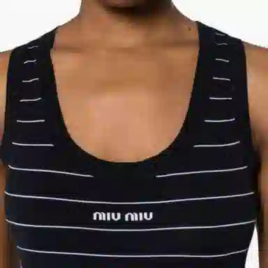 Miu Miu SS24 Striped Logo Dress Navy